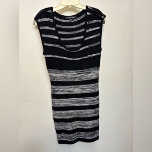 Forever 21 Black&Gray Striped Sleeveless Sweater Dress W Shoulder Zip Size Lg